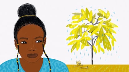 Durante días no pude dejar de pensar en el árbol que sudaba. Decidí preguntar a algunas personas importantes de la aldea qué podíamos hacer para que recuperara su verdor y se pusiera bueno.