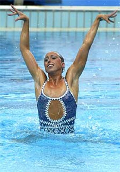 Gemma Mengual, durante su rutina técnica ayer por la tarde.