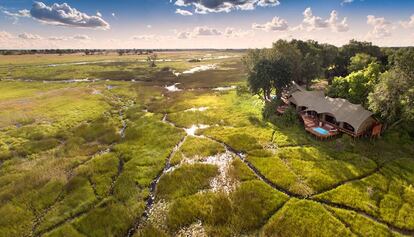 Duba Plains Camp, un ecocampin de lujo para ver fauna salvaje en el delta del Okavango (Botsuana).