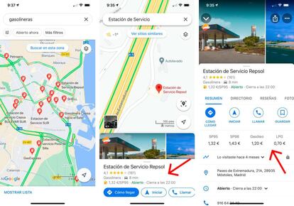 Precios de la gasolina en España en Google Maps.