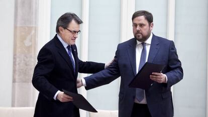 Artur Mas y Oriol Junqueras, el pasado mes de diciembre tras la firma del pacto de legislatura CiU-ERC.