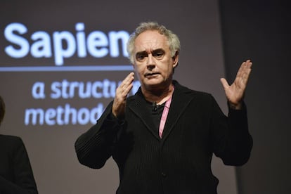 TURIN, ITALY - NOVEMBER 08: Ferran Adria speaks on stage during Festival della Tecnologia on November 08, 2019 in Turin, Italy. (Photo by Stefano Guidi/Getty Images for Polito di Torino )