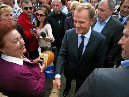 Donald Tusk, durante un acto electoral en Cracovia.