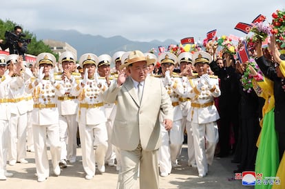 Kim Jong Un, durante la presentación del submarino nuclear "Hero Kim Kun Ok" en Corea del Norte, el 6 de septiembre. 
