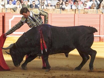 El diestro Manuel Luque, en la faena a uno de los 'victorinos'.