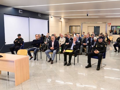El banquillo de los acusados en el juicio del 'caso Gürtel' sobre la visita del Papa a Valencia.