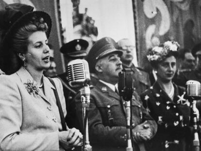 Eva Perón junto a Franco y Carmen Polo en junio de 1947.