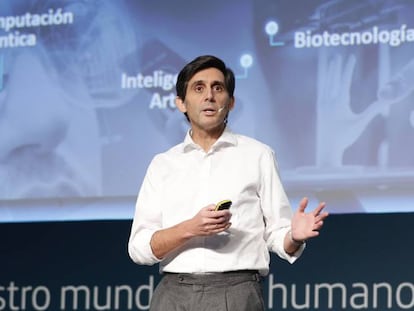 José María Álvarez-Pallete, presidente de Telefónica, en la presentación de este miércoles.