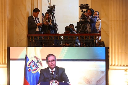 En el día de la independencia de Colombia se llevó a cabo la instalación de las sesiones ordinarias del congreso, el acto  inició con la intervención del presidente de la República de Colombia, Gustavo Petro, en el salon elíptico del capitolio. Bogotá, julio 20 de 2024. 

