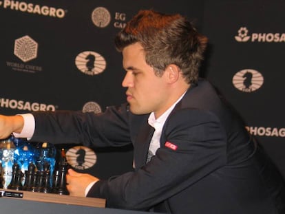 Magnus Carlsen durante el &amp;uacute;ltimo Mundial, Nueva York 2016