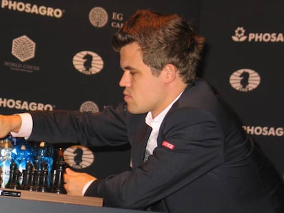 Magnus Carlsen durante el &amp;uacute;ltimo Mundial, Nueva York 2016