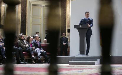 Pedro Sánchez en las jornadas sobre cambio climático organizadas por el Ministerio para la Transición Ecológica.