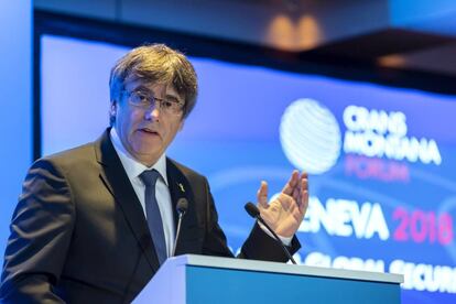 Carles Puigdemont en una conferencia en Ginebra.