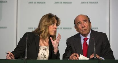 La presidenta de la Junta, Susana Díaz, y el presidente del Banco Santander, Emilio Botín, en San Telmo.