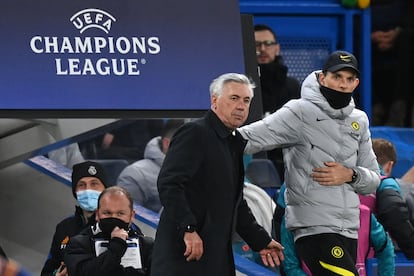 Tuchel felicita a Ancelotti tras el 1-3 de la ida en Londres.