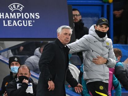 Tuchel felicita a Ancelotti tras el 1-3 de la ida en Londres.