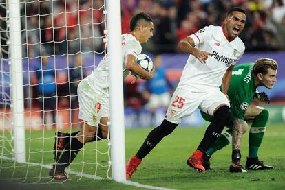 Ben Yedder tras marcar ante el Liverpool.