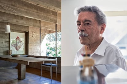 A la izquierda, una de las habitaciones que construyó el arquitecto Mendes da Rocha (a la derecha) para su familia en 1964, en Butantã (São Paulo).