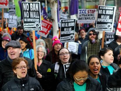 Una manifestación en Seattle contra el decreto migratorio de Trump, el pasado 17 de febrero.