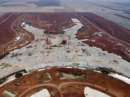 Una vista aérea del proyecto del aeropuerto de Texcoco.