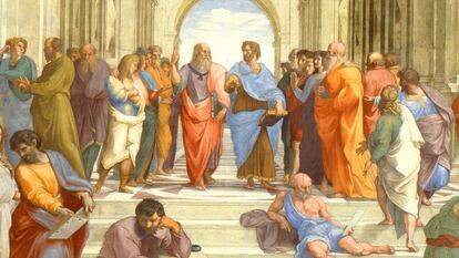 L'escola d'Atenes de Rafael, amb Plató i Aristòtil al primer pla