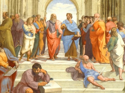L'escola d'Atenes de Rafael, amb Plató i Aristòtil al primer pla