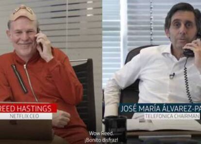 El vídeo de la conversación telefónica entre Reed Hastings (CEO de Netflix) y José María Álvarez-Pallete (Telefónica) subido a la cuenta de Twitter por Álvarez-Pallete.