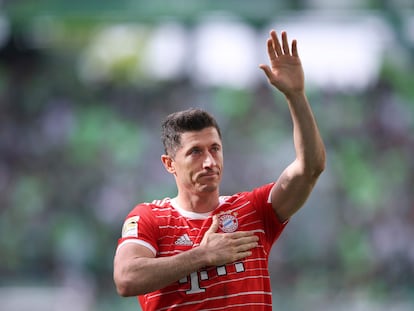 Lewandowski, al concluir el duelo ante el Wolfsburgo.