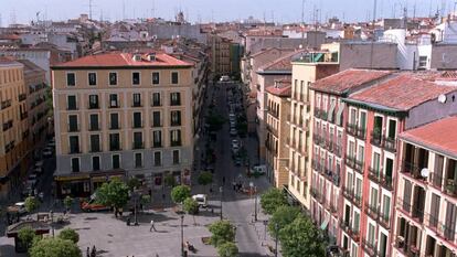 Vista a&eacute;rea de Lavapi&eacute;s, en una imagen de archivo. 