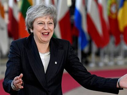 La primera ministra de Reino Unido, Theresa May, a su llegada este jueves a la reunión del Consejo Europeo en Bruselas.