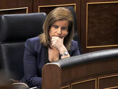 Labor Minister F&aacute;tima B&aacute;&ntilde;ez in her seat in Congress.