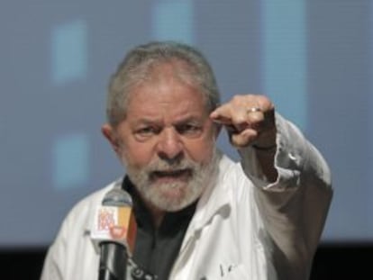 O ex-presidente Lula, neste s&aacute;bado em S&atilde;o Bernardo do Campo.