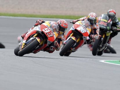 M&aacute;rquez, Pedrosa y Folger, los tres pilotos que subieron al podio en Alemania.