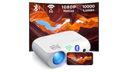 Proyector Portátil 5G WiFi Bluetooth, 10000 Lumens, con entradas HDMI, AV y USB