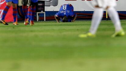 El Zhar celebra un gol frente al Espanyol.