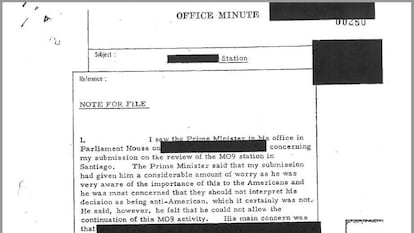 Uno de los documentos en lso que la CIA solicita el apoyo clandestino de Australia después de las elecciones de Allende.