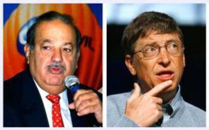 Combo del mexicano Carlos Slim (i) quien supera ya en riqueza al estadounidense Bill Gates (d). EFE/ARCHIVO