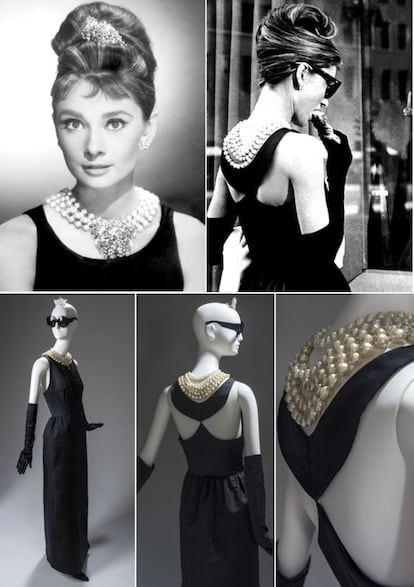 El vestido de noche en satén negro que diseñó para Audrey Hepburn en ‘Desayuno con Diamantes’ se exhibió en la muestra del Thyssen.