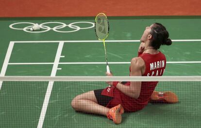 Carolina Marín celebra la seva victòria a la final de Rio.