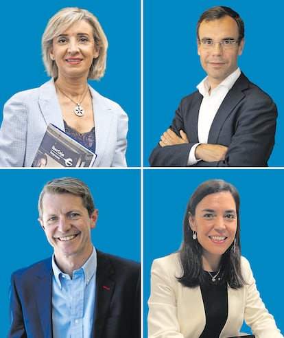 Desde arriba a la izquierda: Teresa Fernández (Ibercaja), Josep Bons (Seat), Felipe Buhigas (Solunion) y Catalina Tarin (Deutsche Bank).