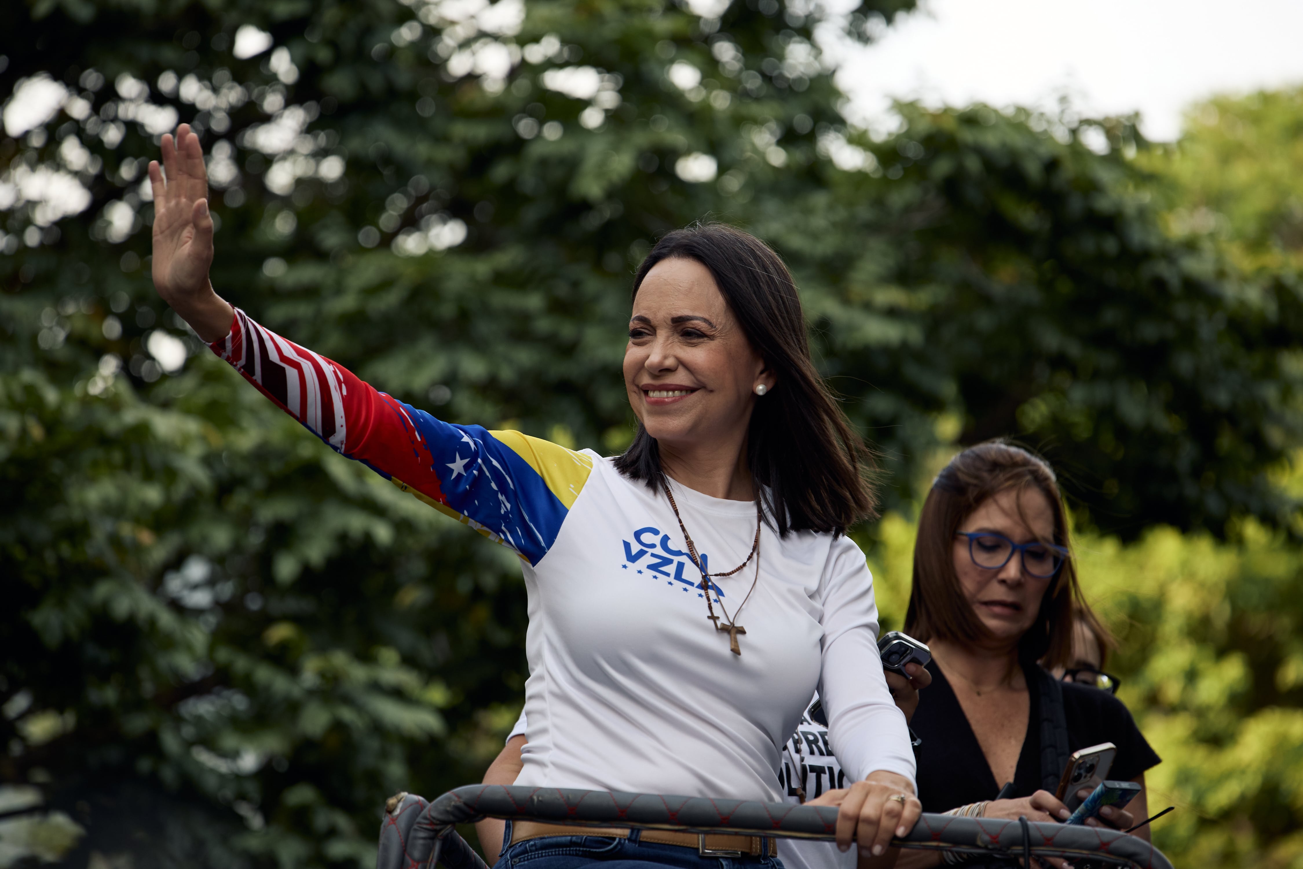 María Corina MAchado en el cierre de campaña de Edmundo González, el 25 de julio.