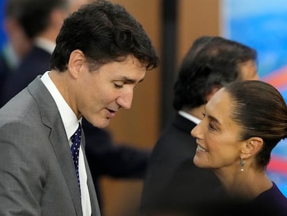 El primer ministro de Canadá, Justin Trudeau, y la presidenta de México, Claudia Sheinbaum, durante la Cumbre del G20 en Río de Janeiro.