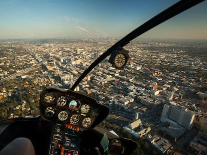 The city of Los Angeles as seen from a helicopter.