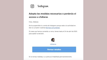 El mensaje que Cristina Fallarás recibió la mañana de este 26 de octubre en su cuenta de Instagram.