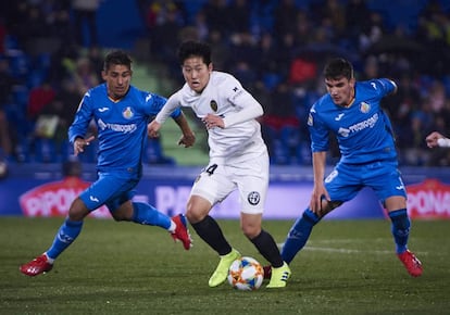 Kang-In Lee, durante el partido de ida ante el Getafe. 