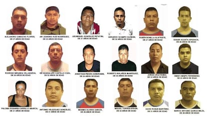 Images distributed by the government of the 18 people suspected of running a kidnapping ring in Acapulco. 