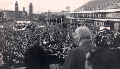Josep Tarradellas, el día de su regreso a Barcelona, en 1977. / EUROPA PRESS