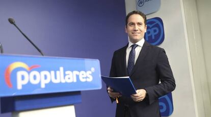 El secretario general del PP, Teodoro García, en la sede de su partido.