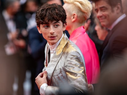 Timothee Chalamet, auténtica estrella de la alfombra roja de Cannes (o de cualquiera), acude a la protección de 'The French Dispatch' el pasado 12 de julio.