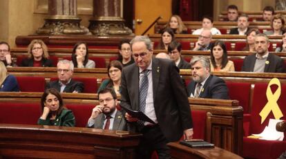 El 'president' de la Generalitat, Quim Torra, en el Parlament. 